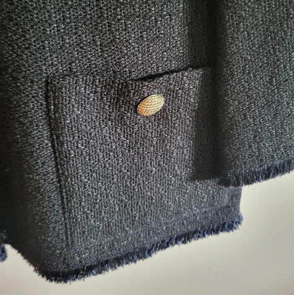 St. John Collection Boucle Wool Blend Fringe-Trim Blazer Black Navy Size 10 - Picture 11 of 12